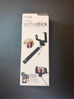 iHome Black Corded Selfie Stick with Adjustable Phone Mount